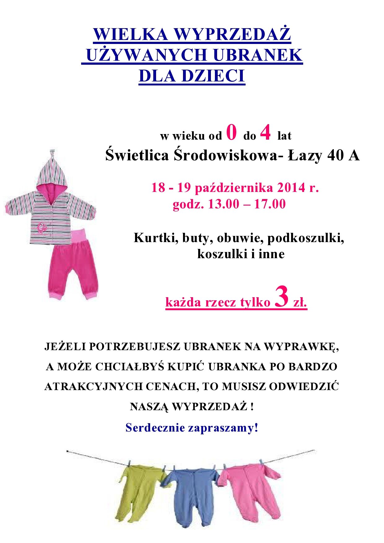 WIELKA WYPRZEDAŻ UŻYWANYCH UBRANEK DLA DZIECI