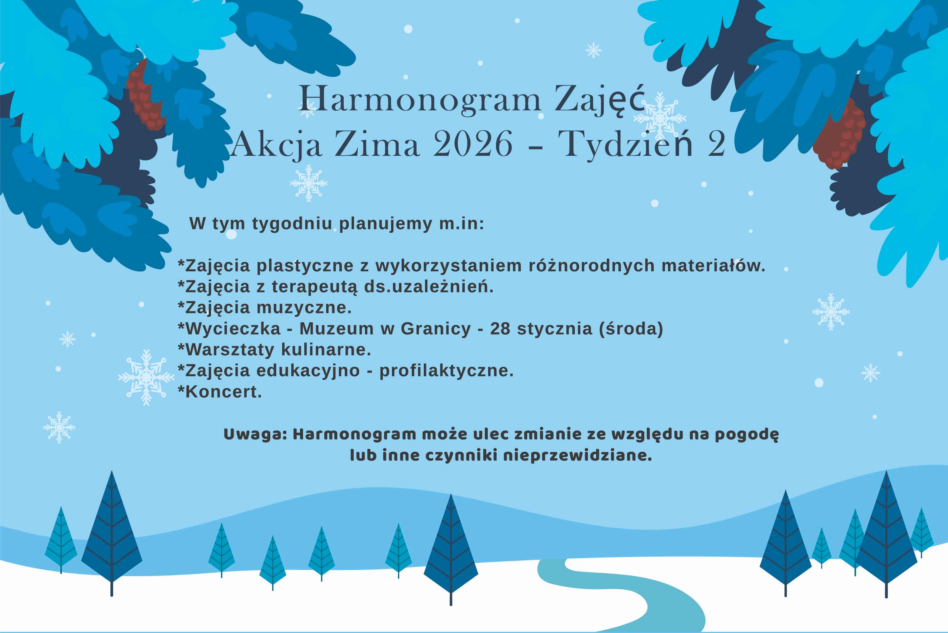 Harmonogram Zajęć Akcja Zima 2026 – Tydzień 2