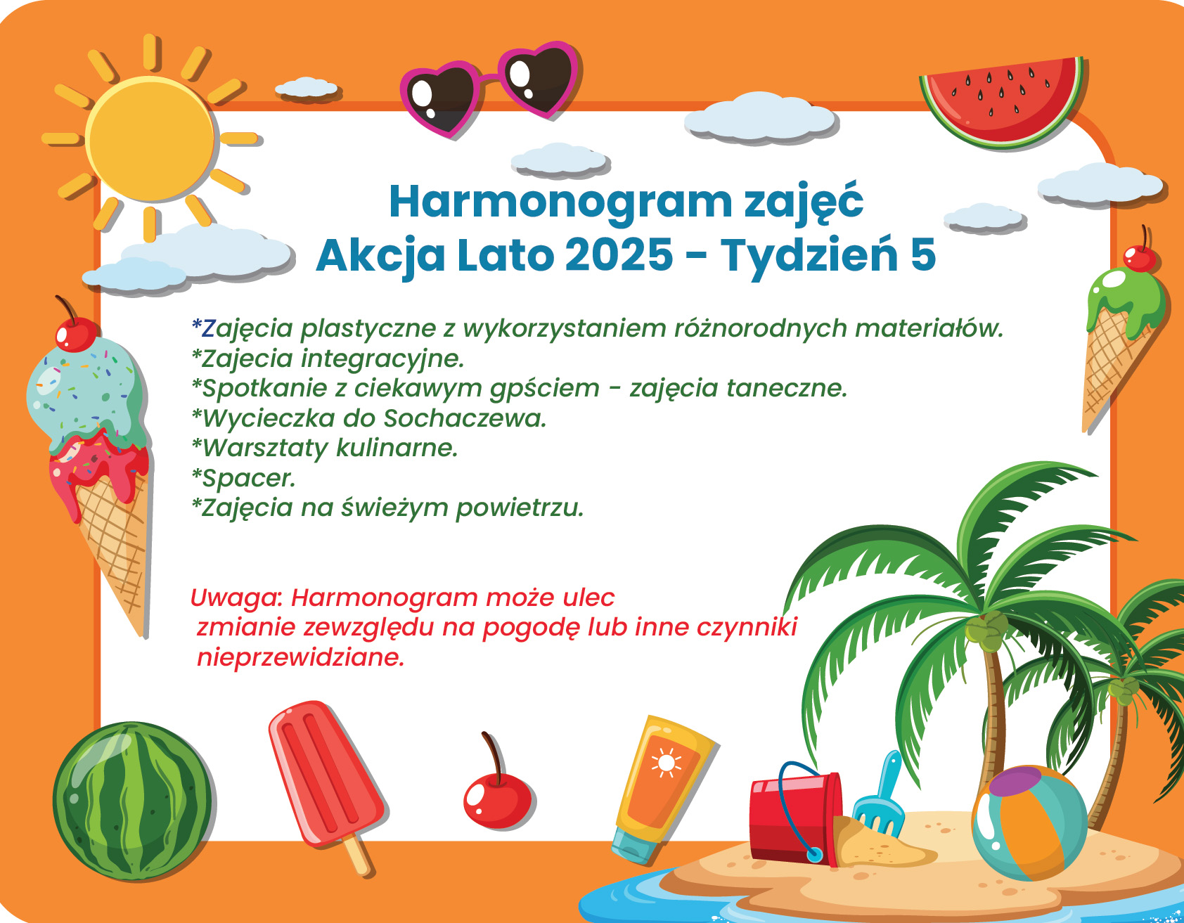 Harmonogram zajęć Akcja Lato 2025 – Tydzień 5
