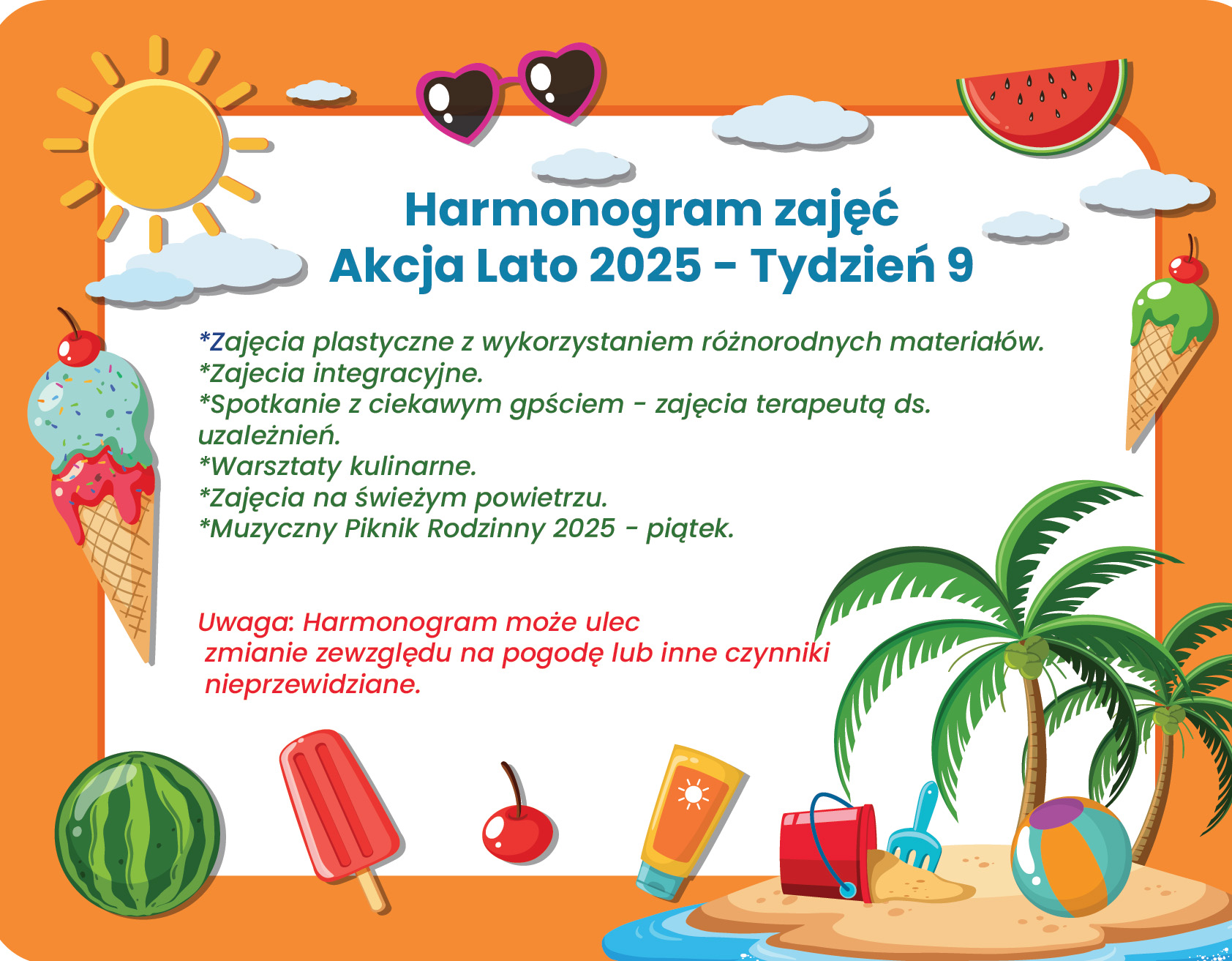 Harmonogram zajęć Akcja Lato 2025 – Tydzień 9