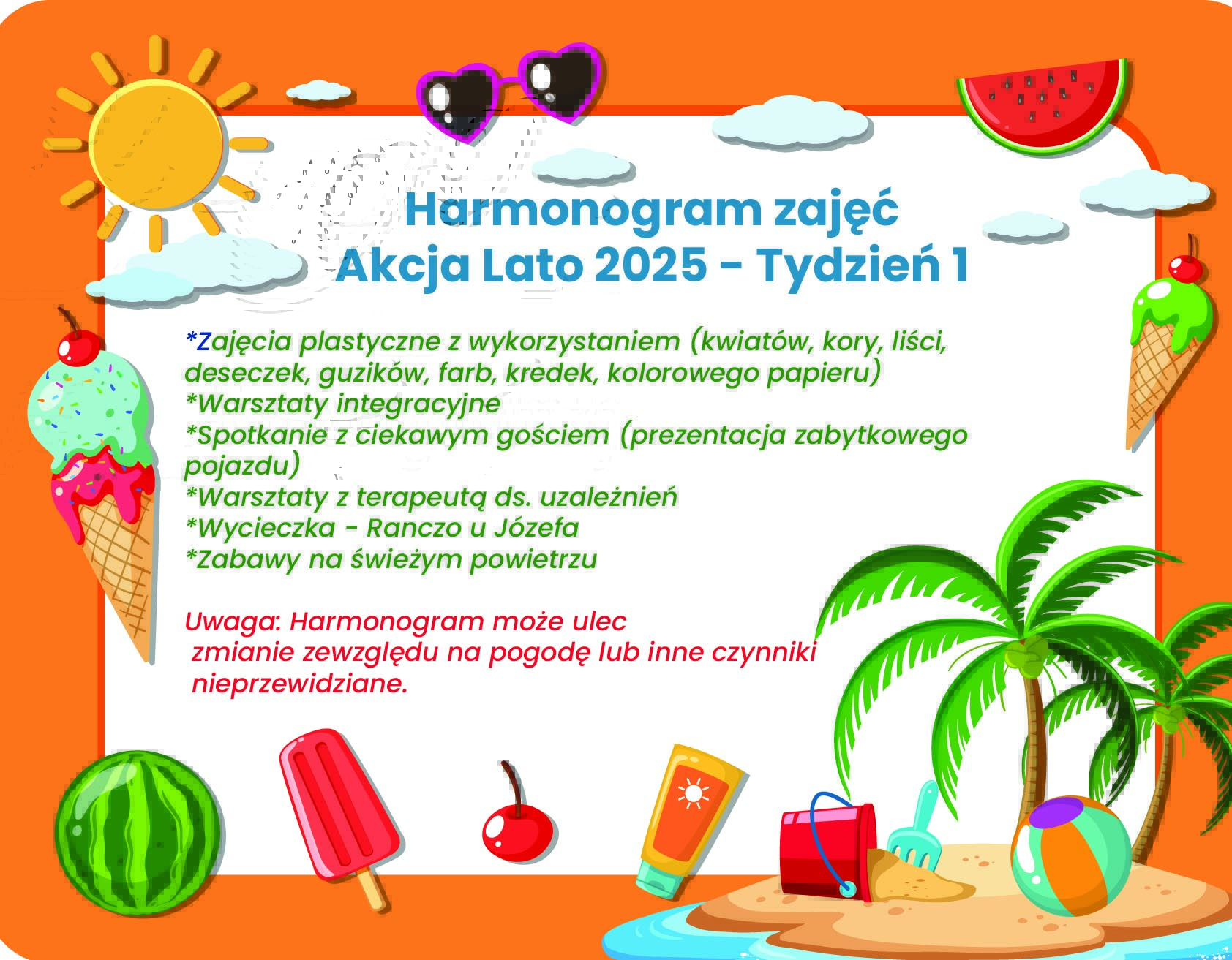 Harmonogram zajęć Akcja Lato 2025 – Tydzień 1