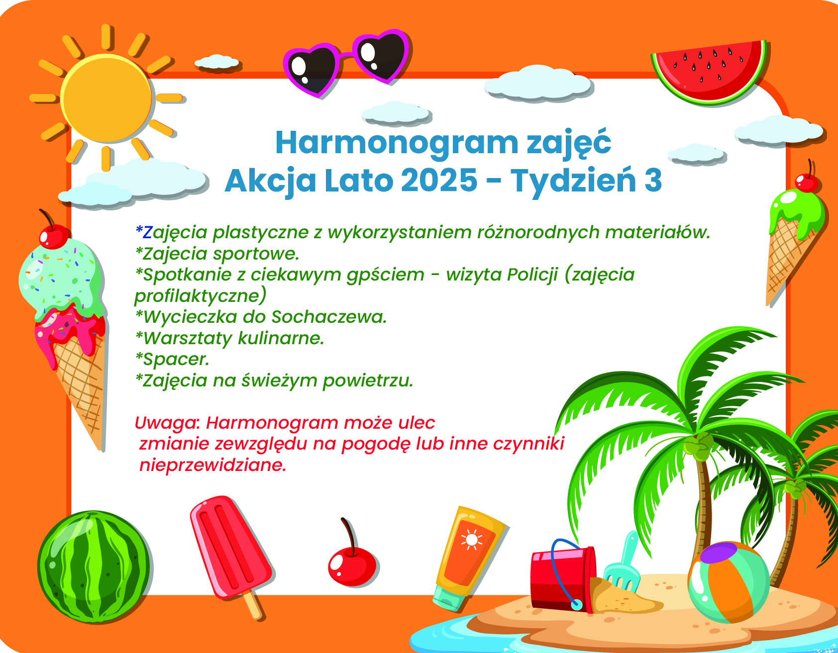 Harmonogram zajęć Akcja Lato 2025 – Tydzień 3