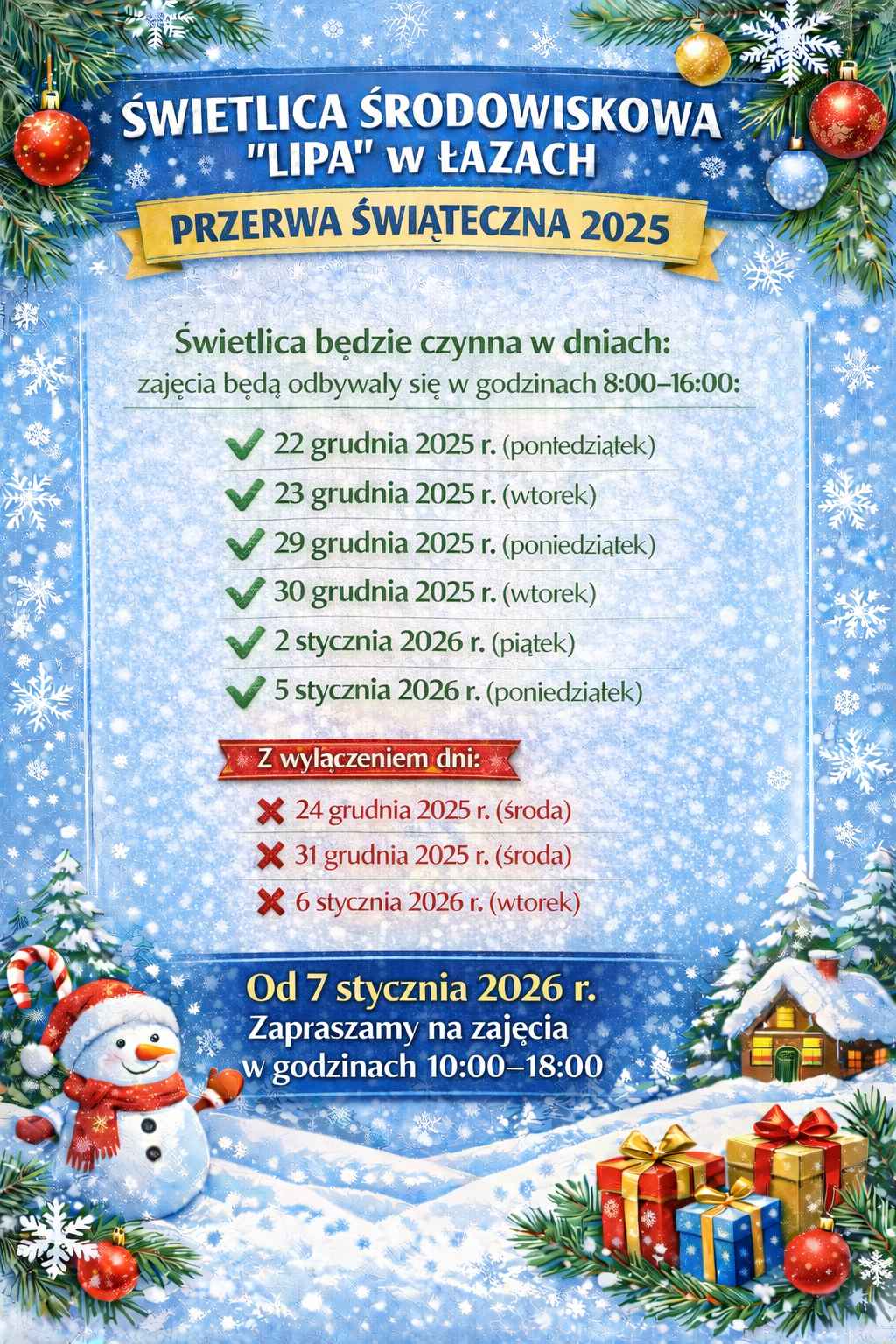 Przerwa świąteczna 2025